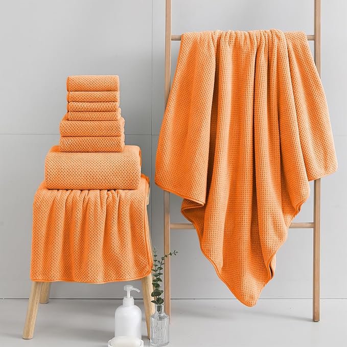 18 Piece Microfiber Bath Towels Set - 6 Bath Sheets,6 Hand Towels And 6 Washcloths,Soft Family Towels,Highly Absorbent Bathroom Towel,Quick Dry Shower Towel Luxury Towels For Hotel Spa Dorm-Tangerine - Image 4