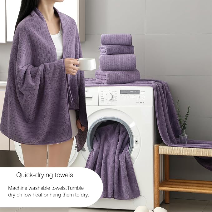 18 Piece Family Bath Towel Set Include 6 Bath Towels,6 Hand Towels and 6 Washcloths Soft Bathroom Towel with Hanging Loops,Highly Absorbent Quick Dry Towels Set for Bathroom,Hotel and Spa-Dark Purple - Image 2