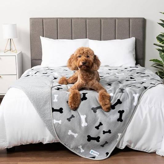 PETAMI Sherpa Fleece Waterproof CAT and Dog Blanket, Bone Gray, Queen by PetAmi