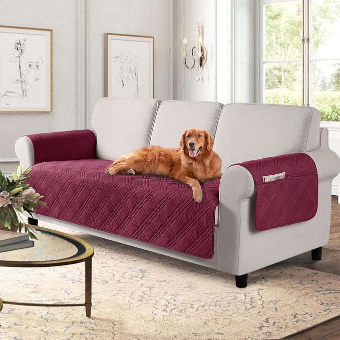 TAOCOCO Waterproof Couch Covers for Pets Dogs with Non Slip Backing, Sofa Seat Covers with Side Pocket for 3 Cushion Couch Washable Dog Couch Cover Protector Sofa Slipcovers(Sofa, Wine) by TAOCOCO