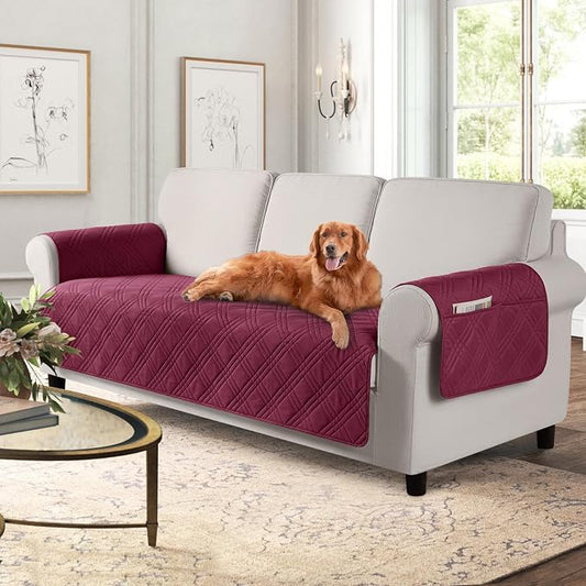 TAOCOCO Waterproof Couch Covers for Pets Dogs with Non Slip Backing, Sofa Seat Covers with Side Pocket for 3 Cushion Couch Washable Dog Couch Cover Protector Sofa Slipcovers(Sofa, Wine) by TAOCOCO