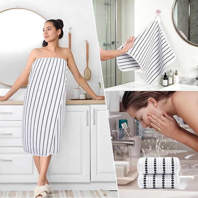 POLYTE 430 GSM Microfiber Quick Dry Lint Free Oversize Bath Towel Set, 6 Piece (Waffle Weave) - Image 5