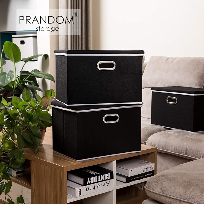 PRANDOM Large Foldable Storage Box with Lid [1-Pack] Fabric Collapsible Storage Bin Organizer Container Basket Cube with Cover for Home Bedroom Closet Office Nursery Black (17.7x11.8x11.8) - Image 2