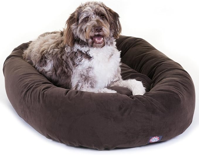 Majestic Pet 52 Inch Suede Calming Dog Bed Washable 52x35x11 (Inch) – Cozy Soft Round Donut Dog Bed with Spine Support for Dogs to Rest their Head - Round Pet Bed X- Large – Chocolate by MajesticPet