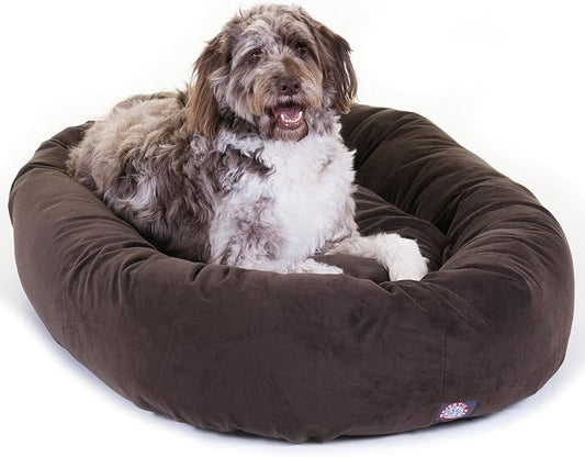 Majestic Pet 52 Inch Suede Calming Dog Bed Washable 52x35x11 (Inch) – Cozy Soft Round Donut Dog Bed with Spine Support for Dogs to Rest their Head - Round Pet Bed X- Large – Chocolate by MajesticPet