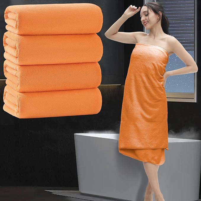Extra Large Bath Sheet 4 Piece (35"x70")-Ultra Soft Oversized Bath Towel,Bath Sheet Set for Bathroom Hotel,Highly Absorbent Quick Dry Shower Towel Set for Adults,Bathroom Towel-Orange by MAGGEA