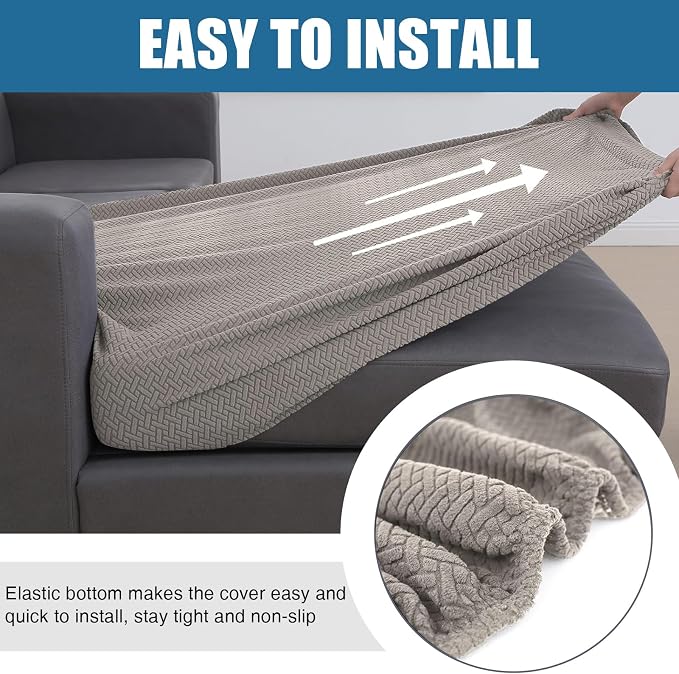 Smiry Waterproof Couch Cushion Covers, L Shape Sectional Couch Covers | Stretch Jacquard Chaise Lounge Sofa Slipcover, Washable Elastic Furniture Protector for Pets, Chaise XL, Taupe - Image 4