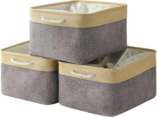 TheWarmHome Storage Baskets for Organizing, Extra Large-3Pack, 17.7L×13.8W×9.8H inch Large Sturdy Storage Bins, Decorative Storage Baskets for Shelves Closet Nursery (Gold&Grey) by TheWarmHome