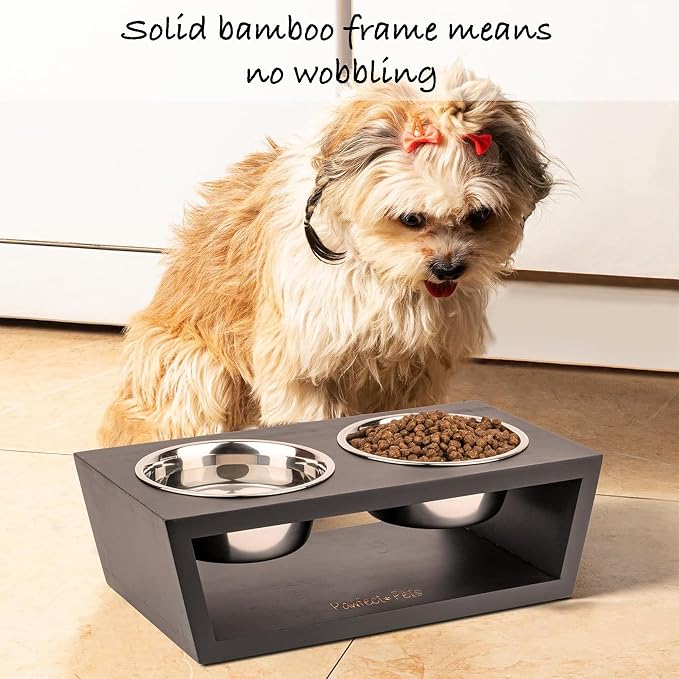 4" Tall Elevated Dog Bowls for Small Dogs, Food and Water Bowl Set by Pawfect Pets (Black) - Image 2