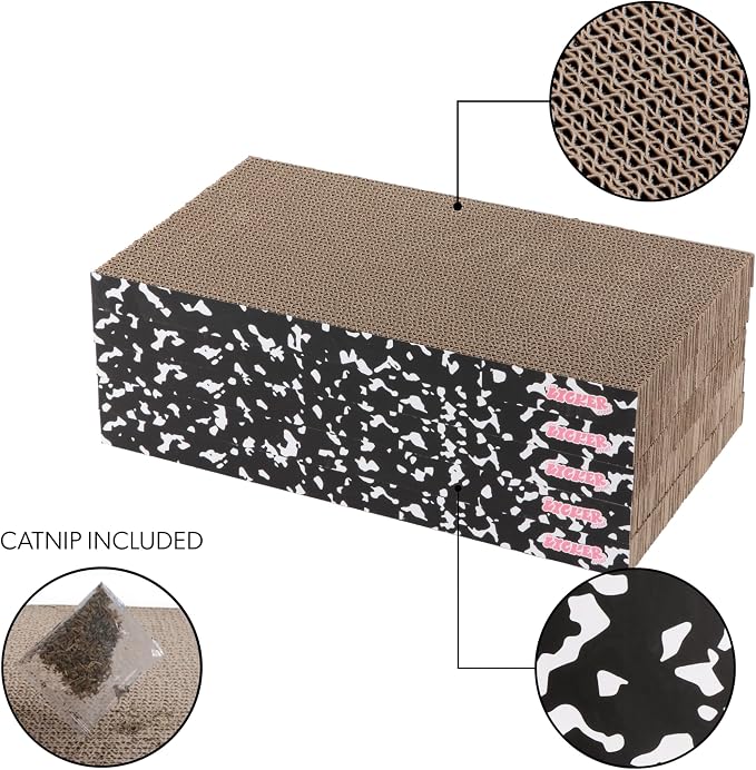 Naomi 18" x 10" Reversible Corrugated Cardboard Cat Scratcher Pads with Catnip, 5-Pack, Black/White Modern Furniture Protector CSR1009C - Image 4