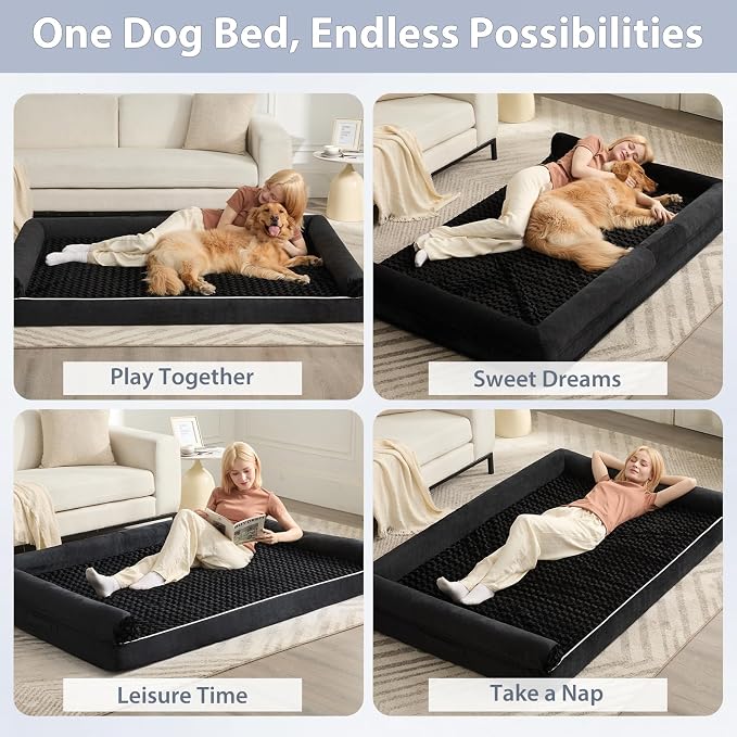 BFPETHOME Orthopedic Washable Human Dog Bed for Adult & Dog Cozy Sleep | Human Size Waterproof Big Soft Pet Couch Bed for Adult & Dogs Relax with Removable Cover Supportive Foam Black 61x43 Inch - Image 4