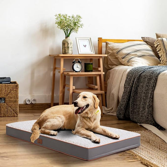 Sunheir Washable Orthopedic Extra Large Dog Bed, Waterproof Dog Crate Bed | Big Removable Cover, Egg Crate Foam Support, Anti-Slip Bottom, Machine Washable Soft Pet Bed Mat for Crate, 44" Light Grey by SUNHEIR