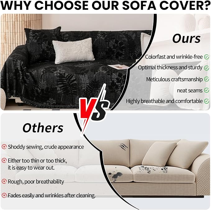 ROOMLIFE Couch Cover 3 Cushion Sofa, Washable Non Slip Furniture Sofa Protector Cover, Soft Chenille Sofa Slipcovers Sectional L Shape Dogs Couch Cover Throw Blanket with Tassels 71''X150'' - Image 3
