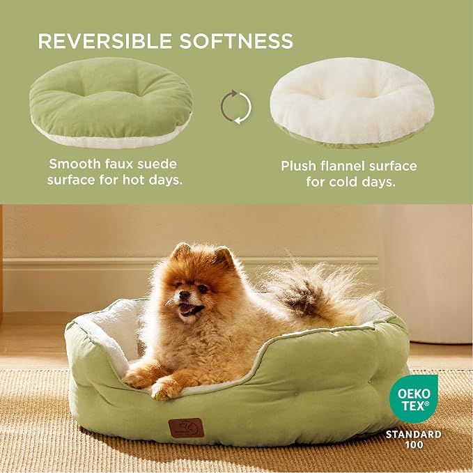Bedsure Small Dog Bed Washable,Round Cat Beds for Indoor Cats,25in | Bean Green Soft Plush Pet Bed,Dog Beds for Small Dogs for Puppy and Kittens,Anti-Slip Bottom,Easy to Clean - Image 2