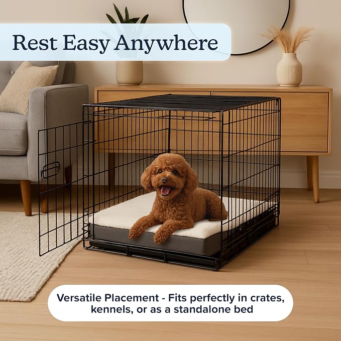 Orthopedic Dog Bed - 2-Layer Memory Foam Crate Mat with Machine Washable Sherpa Cover - 20x15 Pet Bed for Small Dogs Up to 20lbs by PETMAKER (Gray) - Image 6