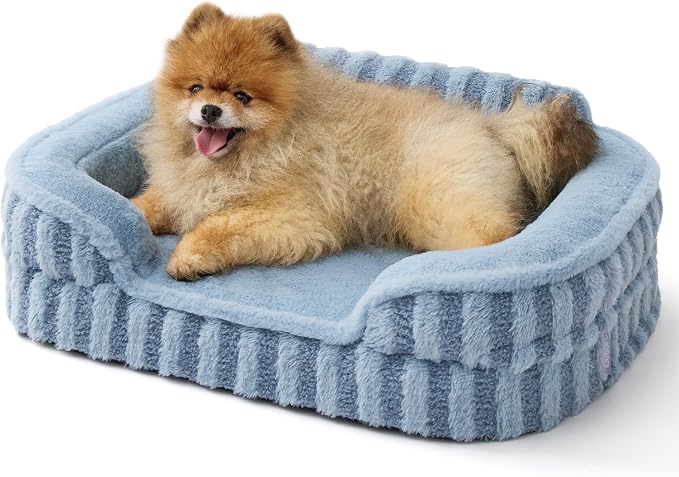 LE SURE Cute Cozy High Back Orthopedic Small Dog Bed with Sides, 24" Blue | Waterproof Pet Bed with Sides, Aesthetic Comfy Egg-Crate Foam Pet Couch Sofa, Removable Washable Cover, Non-Slip Bottom by Lesure
