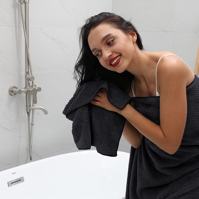 Smuge 2 Piece Hand Towels Set,100% Microfiber - Quick Dry, Thick, Soft, Plush and Highly Absorbent Luxury Hotel & Spa Bath Towel for Bathroom, Pack of 2 (Black) - Image 5