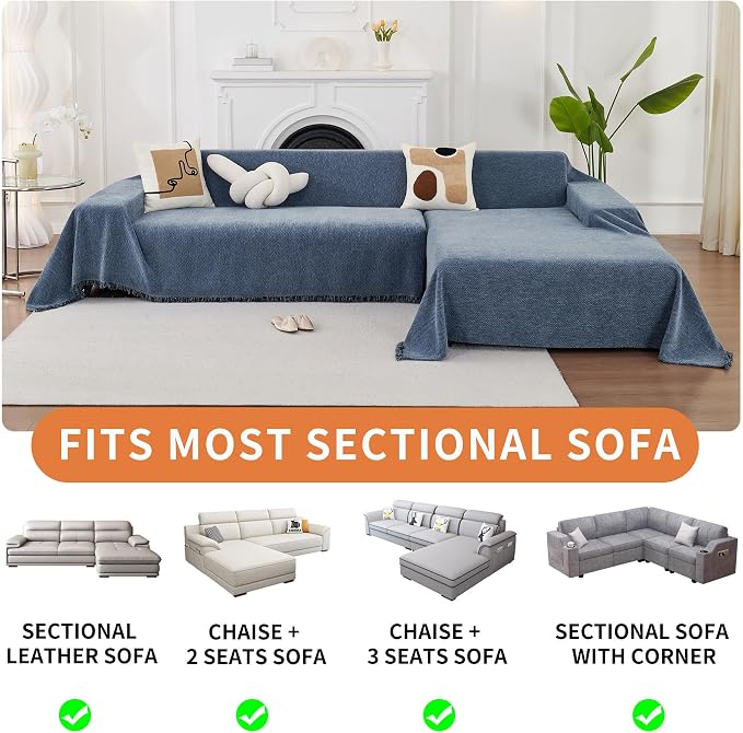 HAOMAIJIA Sectional Couch Covers L Shape 2 Pieces Washable L Shaped Couch Covers for Sectional Sofa Non Slip Couch Cover Blanket for Dogs Pet Friendly Furniture Protector (Blue, 71"x118" + 71"x118") - Image 5