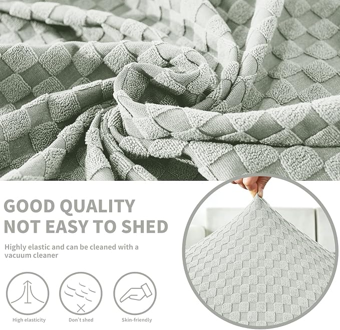 【Clearance】 Sectional Couch Covers for L Shaped Chaise Lounge 1 Piece Separate Cushion Couch Universal Replacement Large Checkered Furniture Protector with Elastic Bottom (Chaise Cover, Ivory) - Image 3