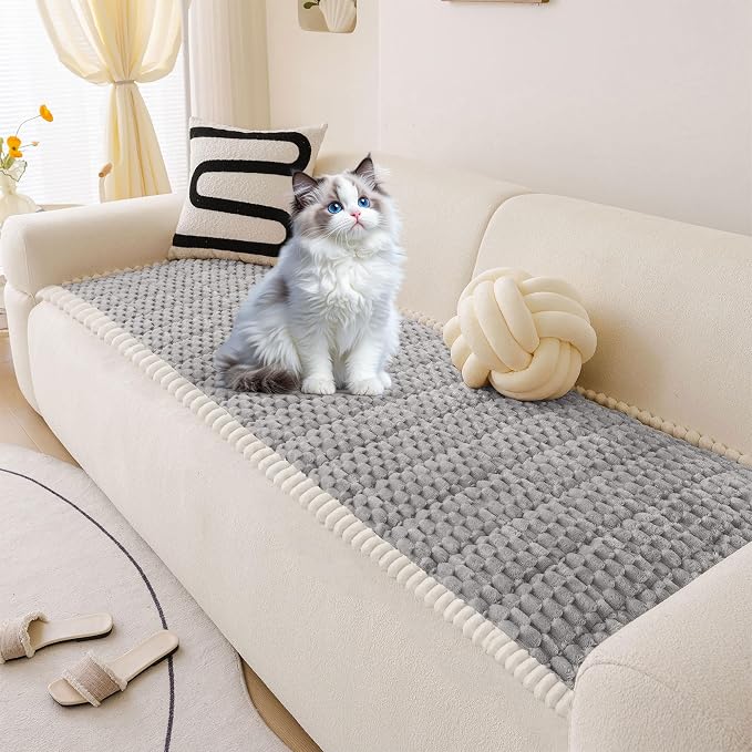 OTOB Couch Covers for Dogs Washable Non Slip Pet Couch Cover Protector | Light Gray, 23.6" x 47.2", Fuzzy Soft Plush, Pet Friendly, All Seasons, Breathable, Modern, Thick Wear-Resistant, Sofa Cover - Image 8