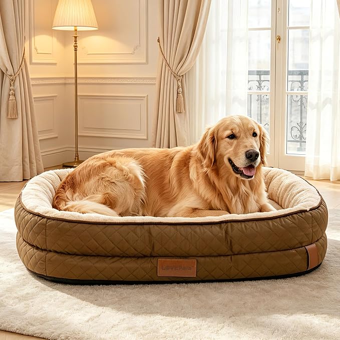 Large Dog Bed Washable with Reusable Potty Pad - Brown Orthopedic Dog Beds Large Sized Dog with Memory and Egg Crate Foam Waterproof Pet Bed Includes - Medium by FollowUs