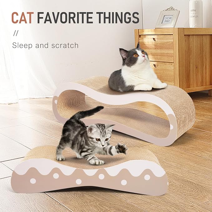 2 in 1 Cat Scratcher for Indoor Cats, Large Cardboard Cat Scratcher Lounger, 100% Recyclable&Reversible Horizontal Scratching Pads Prevents Furniture Damage,Wave - Image 4