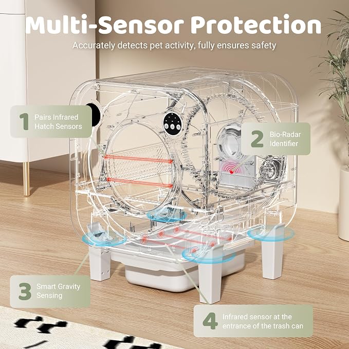Self Cleaning Litter Box, 4 in 1 Security-System Automatic Robot | 75L+12L Extra Large Space, Multiple Cats, APP Control, 1 Cat Litter-Mat, 3 Rolls Cats Waste Bag Liners - Image 4