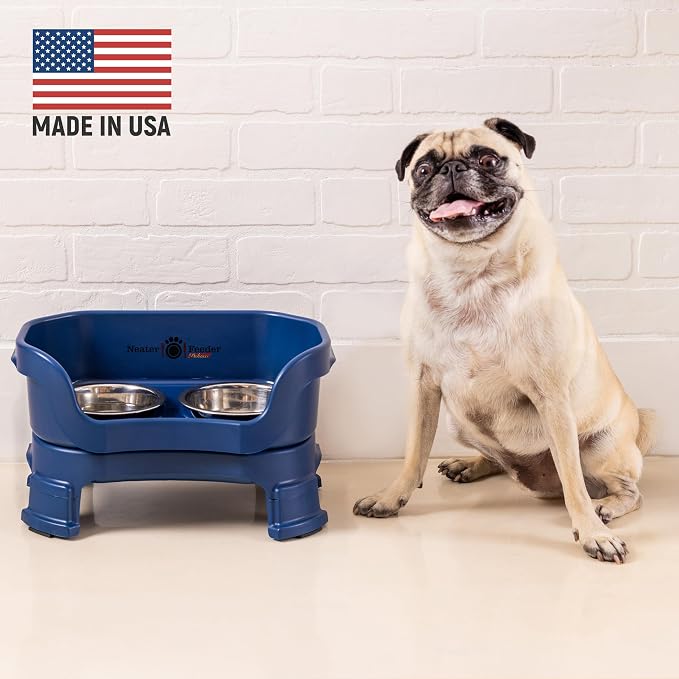Neater Feeder Deluxe Mess-Proof Elevated Dog Bowls for Small Dogs (Up to 19 lbs), 2 Height Adjustable (6” & 7.5”) No-Spill Raised Dog Bowl Stand, Stainless Steel Food Bowl Set, Made in USA, Dark Blue - Image 4
