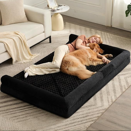 BFPETHOME Orthopedic Washable Human Dog Bed for Adult & Dog Cozy Sleep | Human Size Waterproof Big Soft Pet Couch Bed for Adult & Dogs Relax with Removable Cover Supportive Foam Black 71x46 Inch by BFPETHOME