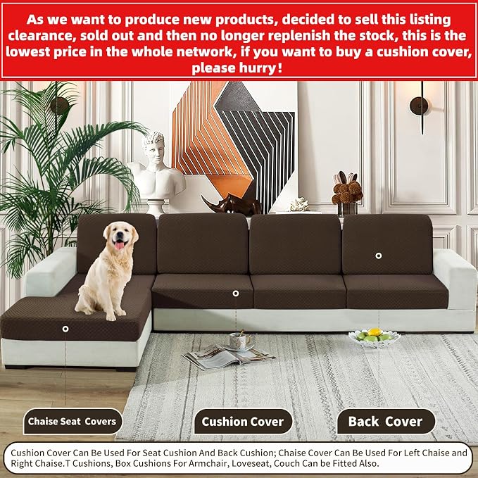 【Clearance】 Stretch Individual Cushion Covers Large Sofa Seat Cushion Slipcovers Soft Couch Cover Replacement Large Checkered Furniture Protector with Elastic Bottom (3 Pcs XL Cushion, Dark Coffee) - Image 2