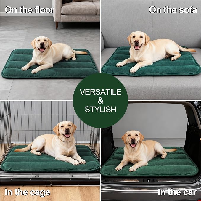 Dog Bed Mat, Reversible Dog Crate Pad with Washable Kennel Mat and Soft Foam, Flat Pet Bed for Dogs & Cats, for Crates Carriers & Travel (Green, 34" L*20" W*1.5" Th) - Image 8