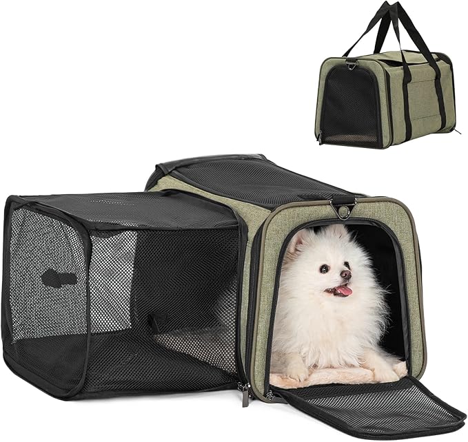 Petsfit 19"X12" X12" Expandable Pet Carrier, Square Expansion Reduces Pet Anxiety, Escape-Proof Self-Locking Zippers, 3 Easy-Access Entrances, for Cats & Small Dogs up to 18 lbs