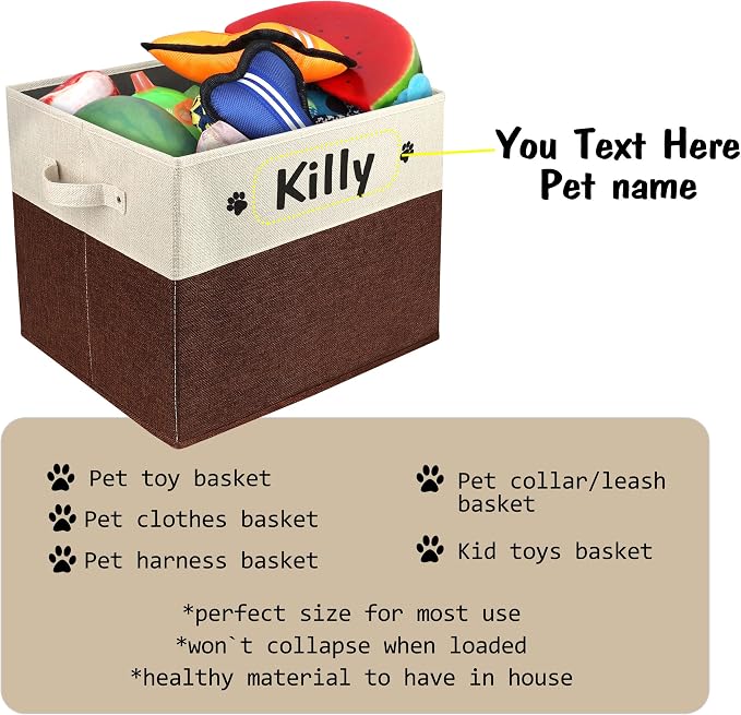 PET ARTIST Large Dog Toy Basket, Custom Toy Bin Box Personalized with Pet's Name, Collapsible Pet Storage Baksets With Handle for Toys,Blankets,Accessories- Brown - Image 4