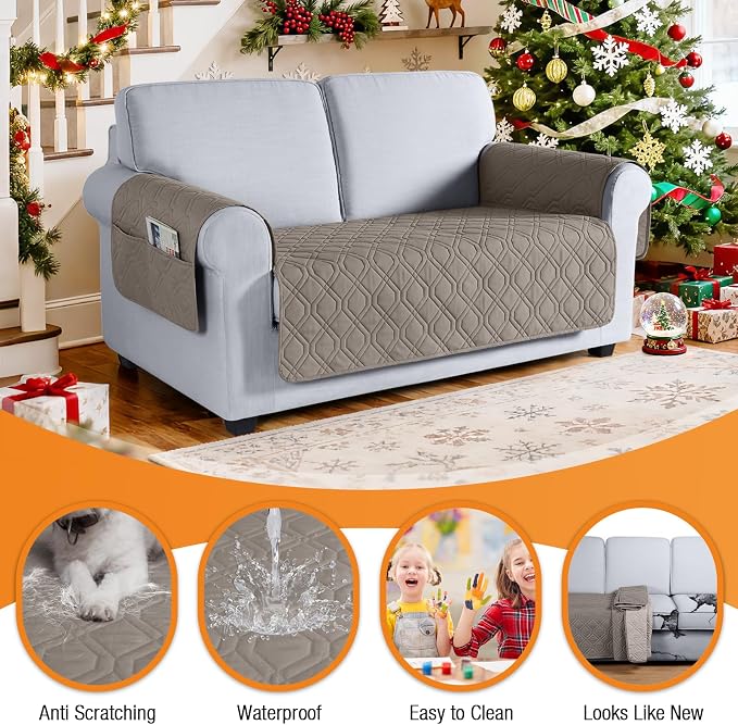 VANSOFY Waterproof Loveseat Couch Cover for Pets, Khaki, 54" | Non-Slip, Washable, Utility Pockets, Pet Friendly, Furniture Protector Slipcover for 2 Cushion Plus Couch - Image 4