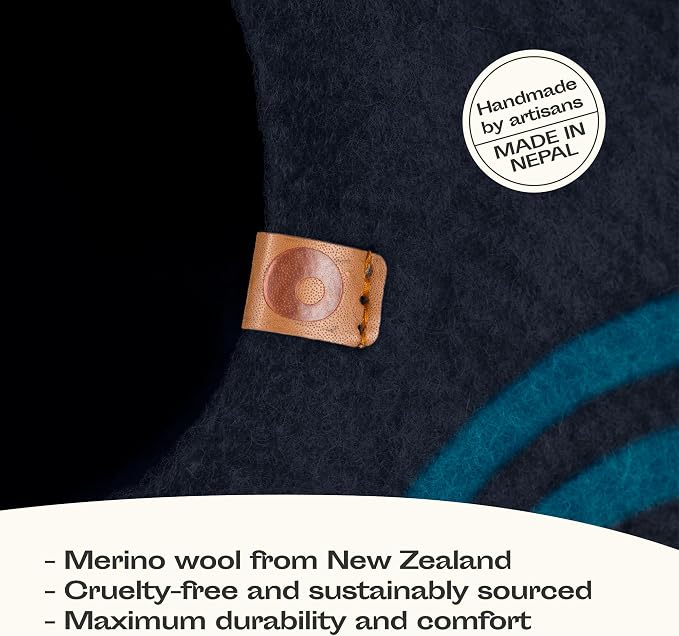 MEOWFIA Cat Cave – Premium Felt Cat Bed for Indoor Cats, Handmade 100% Merino Wool (Medium, Black Aqua) - Image 3