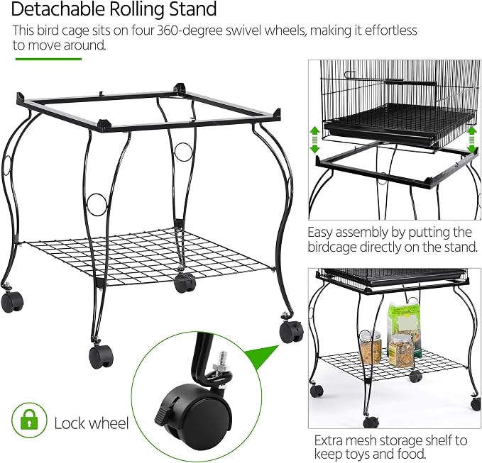 Yaheetech 57" Open Top Bird Cage with Detachable Rolling Stand & Storage Shelf, Parrot Cage for Cockatiels, Quaker, Conures, Caique & Small to Medium Parrots - Image 6