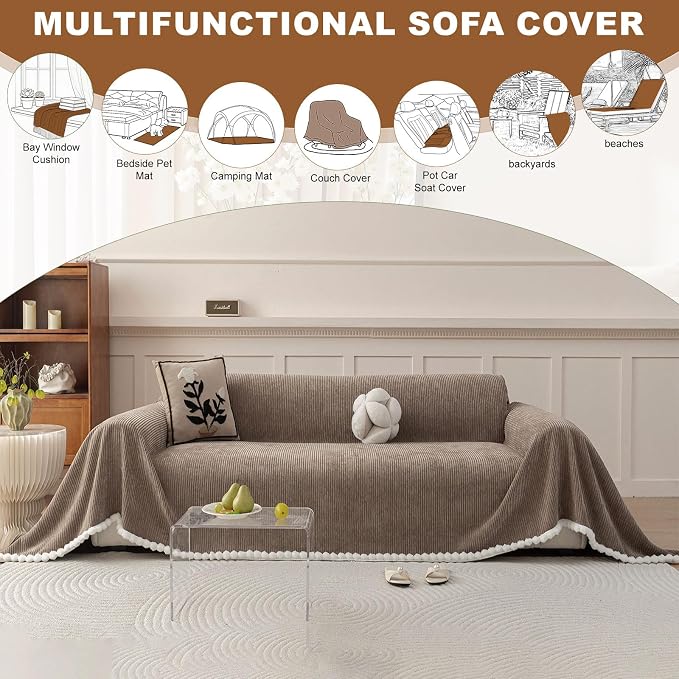 ROOMLIFE Boho Couch Covers for Sofa Washable for 2 Cushion Couch Chenille | Furniture Protector Sofa Couch Cover for Dogs, Soft Breathable Sofa Slipcover, Couch Throw Blankets with Tassels 71''X118'' - Image 6