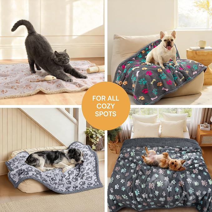 Luciphia Waterproof Pet Blankets for Couch Sofa Bed Cover Liquid Pee Proof Washable Soft Fluffy Large Dog Blanket Reversible Furniture Protection Grey Paw Thicken Large（65" x 57"） | Soft Print Pet Blanket Washable Pee Proof, Furniture Protector for Cou... - Image 4