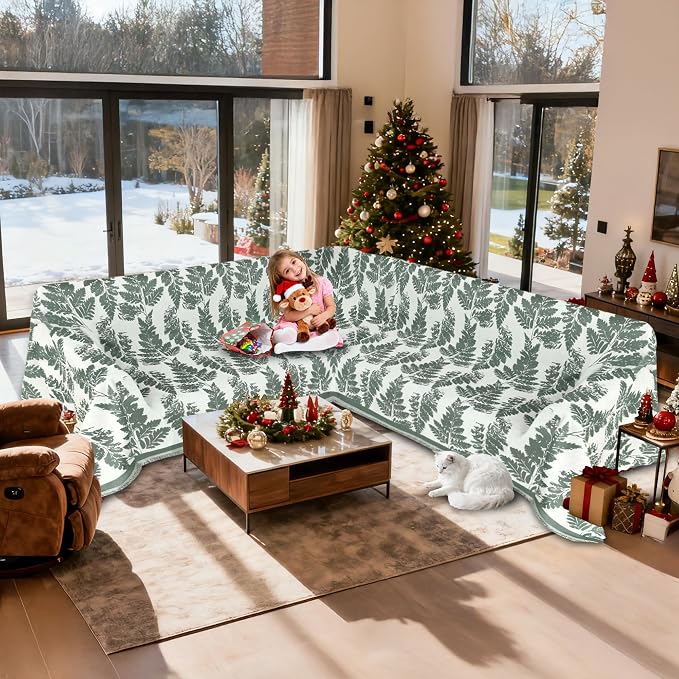 1OO% Waterproof Sectional Couch Covers for Dogs L Shaped Corner Sofa Cover Washable Chenille Sofa Slipcovers Blanket Modern Jacquard Pet Furniture Protector (91"x276", Sage Green) - Image 2