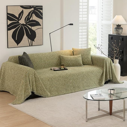 Chenille Couch Cover Blanket Vintage Minimalist Sofa Cover 71"x150" | Speckled Heathered Yarn Woven, Thick Soft Washable Furniture Protector, Fit 3 Cushion Couch & Sectional, Sage Green by DREAMINGO