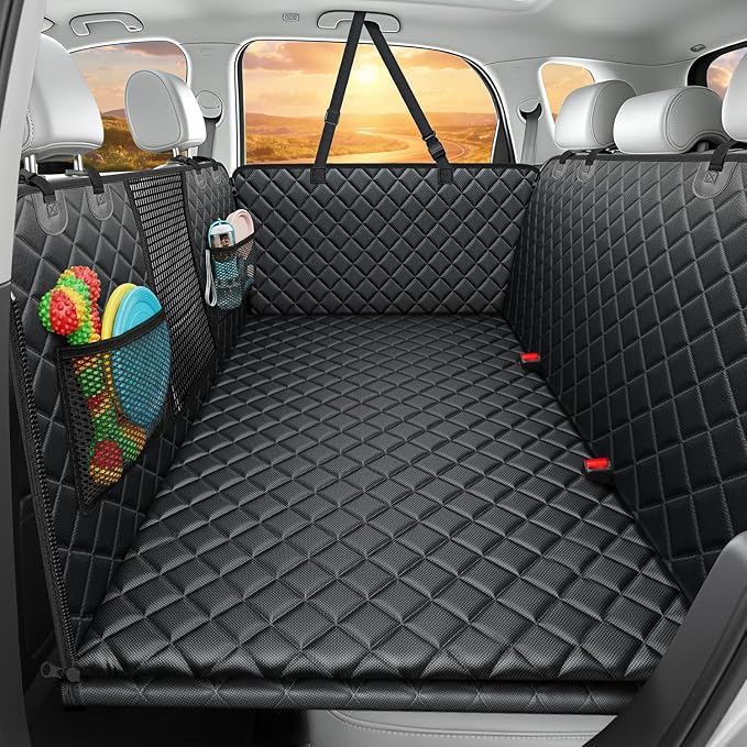 URPOWER Back Seat Extender for Dogs, Large Hard Bottom Dog Car Seat Cover | Supports 550 lbs, Stable 3-Panel Hard Bottom, Added High-Density Foam for Comfort, Waterproof 900D Oxford, 45% More Space by URPOWER