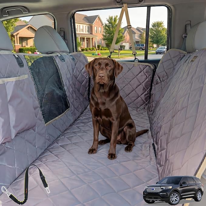 56" Wx60 L Dog Car Seat Cover for SUV & Truck, Heavy Duty 900D Waterproof Pet Hammock with Mesh Window, Odorless Scratchproof Backseat Protector for Large Dogs, Fit Model Y, F-150, RAV4 - Grey by iBuddy