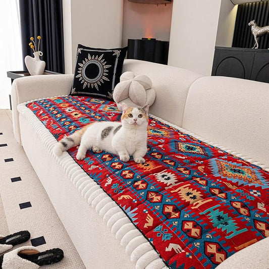 STACYPIK Retro Geometric Couch Cover for Dogs Non Slip Pet-Scratch Resistant Sofa Covers for 3 Cushion Couch, Thickened Fuzzy Loveseat Protector for Sectional, Boho Sofa Slipcover for Pets-27.6X82.7IN by STACYPIK