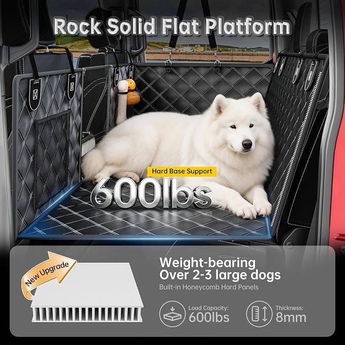 RYNVALE [2026 Upgraded] Hard Bottom Car Seat Cover for Dogs, 600lbs Heavy Duty Back Seat Extender, Waterproof Dog Car Hammock with Detachable Mat, Fits Full Size SUV & Trucks, 2-4 Large Dogs, XL - Image 2