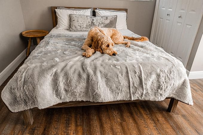 PupProtector Waterproof Throw Blanket for Dogs and Cats, Pet Blanket Cover for Couches, Sofas, Beds, Car Seats, Furniture, Calming Soft Faux Fur, Short Grey, Large (80" L x 62" W) | Waterproof, machine washable — protects couches, beds & car seats - Image 5