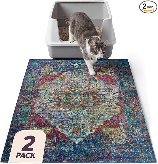 Lovewag Cat Litter Mat, Litter Box Mat, Bohemian Jewel, 16x24, 2 Pack | Washable litter mat cover, kitty litter mat & cat mat for litter box, litter trapping mat, prevents tracking, multi-cat by Lovewag