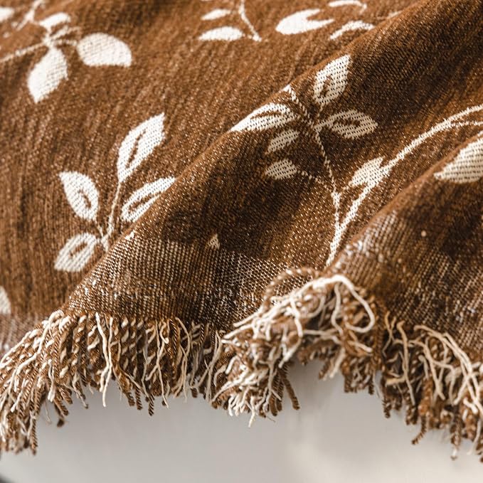 STACYPIK Soft Botanical Floral Vine Couch Cover, Brown Sofa Cover for Dogs | Thick Durable, Vintage Jacquard, Washable Reversible Sectional Protector for 2 Cushion Couch with Tassels, Multi-use-71X118IN - Image 5
