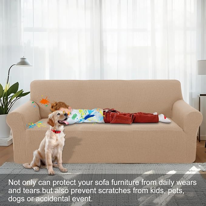 Stretch Recliner Chair Cover for Armchair, Small, Camel | Chair Covers For Living Room, Furniture Protector With Non Skid Foam, Elastic Bottom, Slipcovers For Kids, Dogs - Image 2