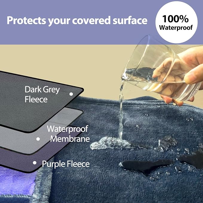 Waterproof Blanket 60"x40", Stain & Scratch Proof Protector, Grey/Violet | Scratch-Resistant Leakproof Pet Throw Blanket Machine Washable Furniture Protector - Image 7