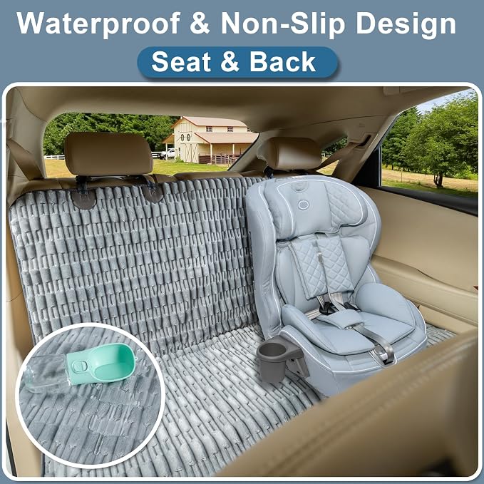 Dog Car Seat Cover, Soft Plush Waterproof Back Seat Protector,Grey | Non-Slip Backing, Full Bench Coverage, Hair, Dirt & Scratch Defense, Machine Washable, Fits Cars, SUVs & Trucks - Image 3